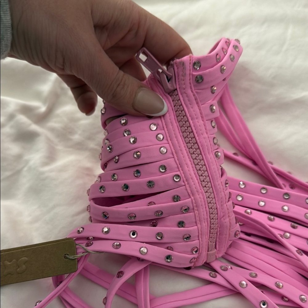 SKIMS Pink Rhinestone Swim Strappy Cover up - Picture 7 of 7